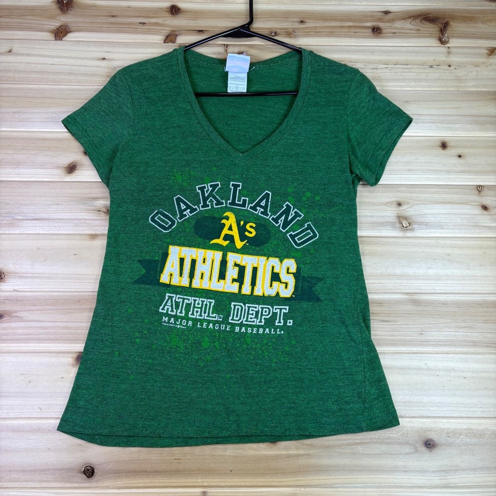 MLB Oakland A's T-Shirt Womens Medium Green V-Neck Short Sleeve Tee Shirt
